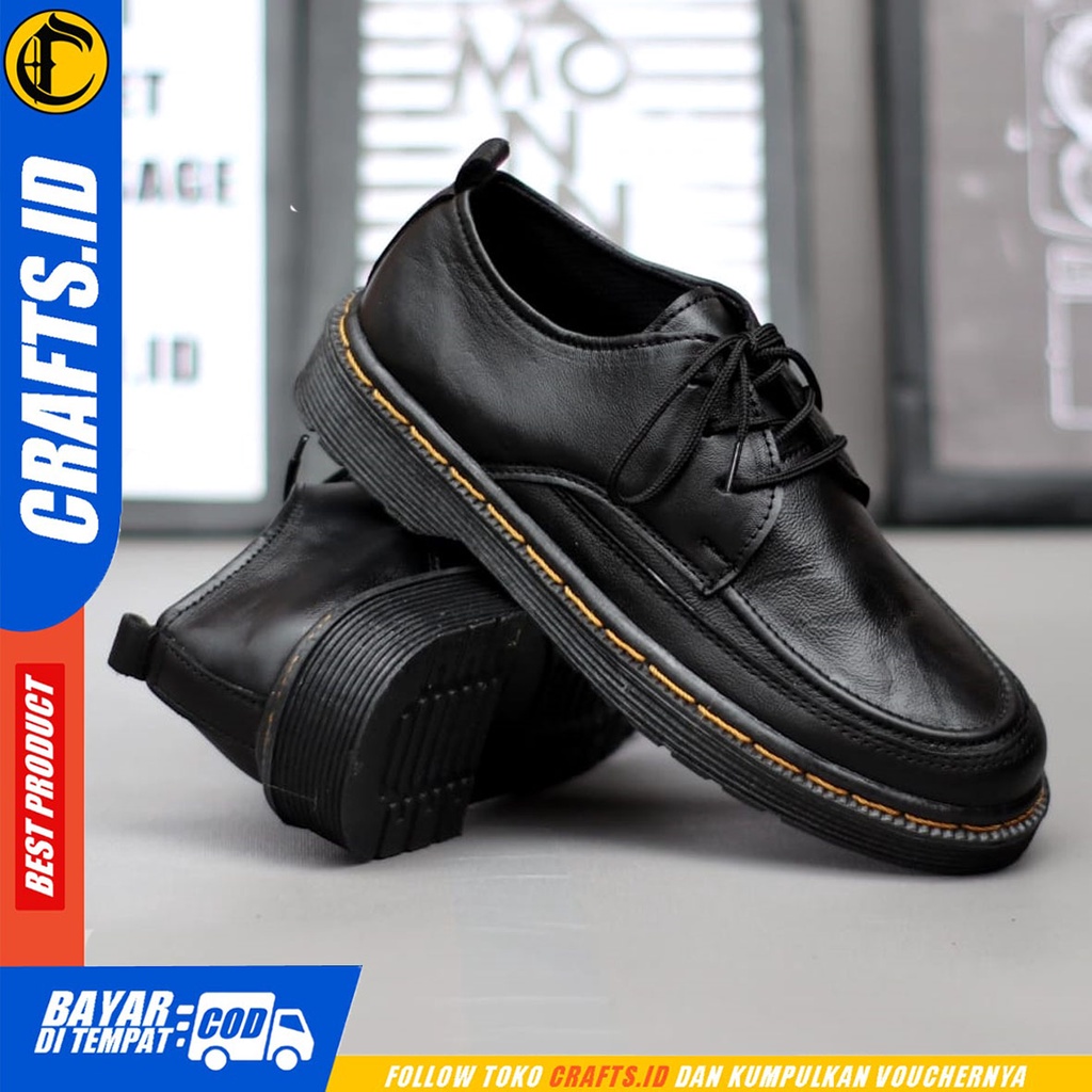 CRAFTS shadowmoon - Sepatu Formal Pantofel Docmart Kulit Asli Kerja Pria Hitam