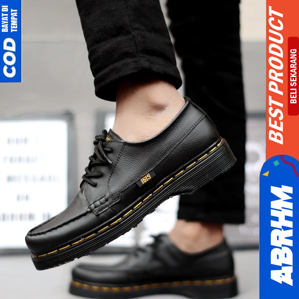 Sepatu Formal Kerja Pantofel Docmart Low Boots Kulit Asli Pria Hitam Abrhm Gano