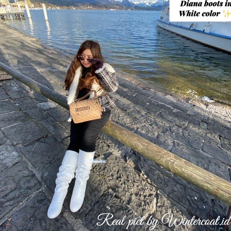 Recomended Leather High Knee Boots Diana sepatu kulit panjang overknee winter fashionable musim ding