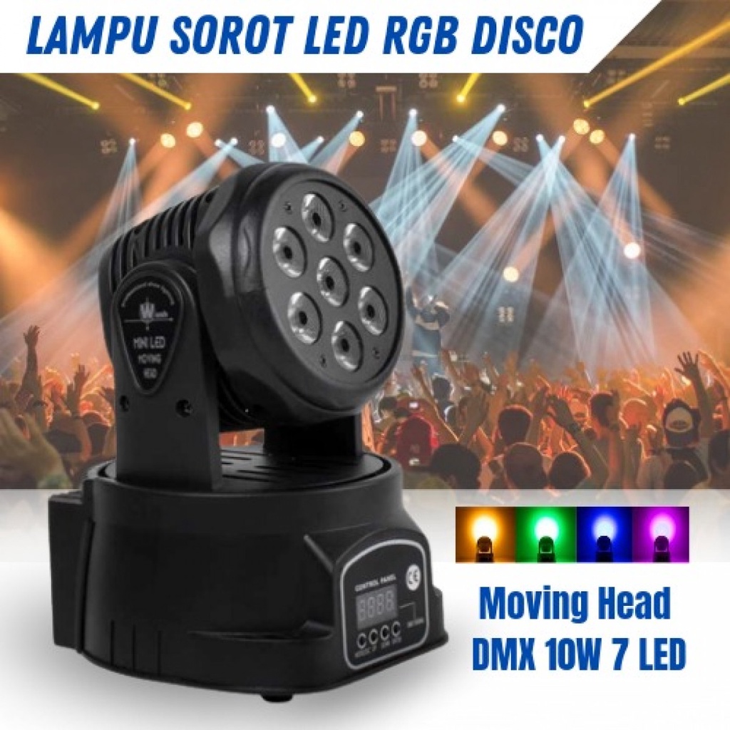 SHEHDS Lampu Sorot Disco LED RGB Moving Head DMX 10W 7 LED