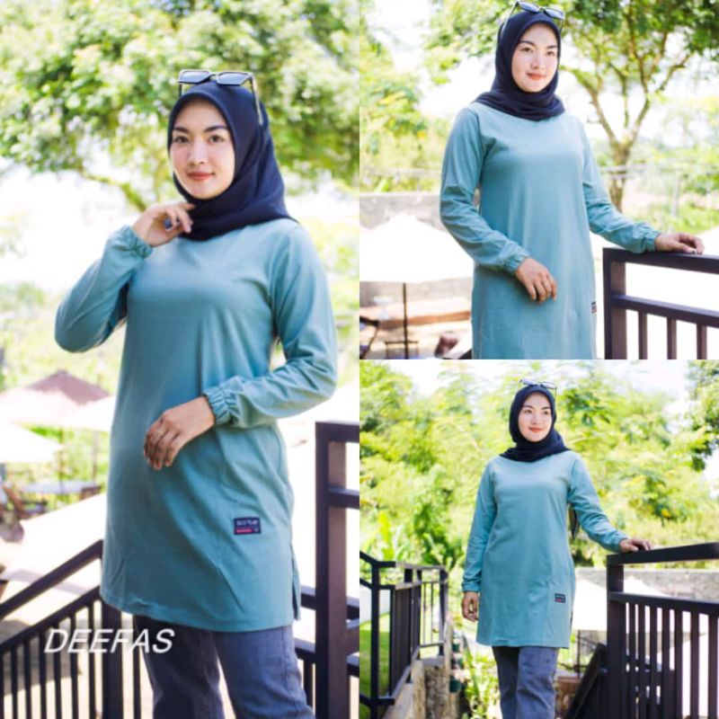 TUNIK JUMBO 05&gt; POLOS Wanita TANGAN PANJANG KERUT PAKAI KARET JAHITAN BELAH PINGGIR BAHAN KOMBET 20S BRAND DEEFAS ORIGINAL