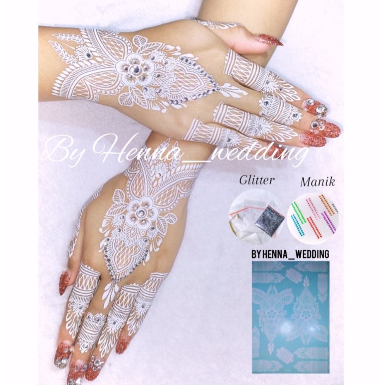 Henna instan FREE MANIK dan GLITTER 1lembar untuk kanan kiri/Henna tatto/Henna stiker/Henna wedding/Henna tempel