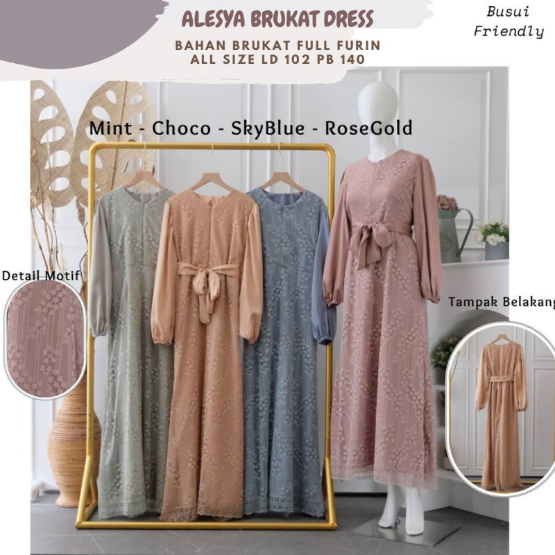 [ORI] Alesya Brukat Dress Ld 102 Pb 140/Dress Full Furing/Dress Brukat Sage/Gamis Sage Green/Gamis Remaja/Gamis Terbaru