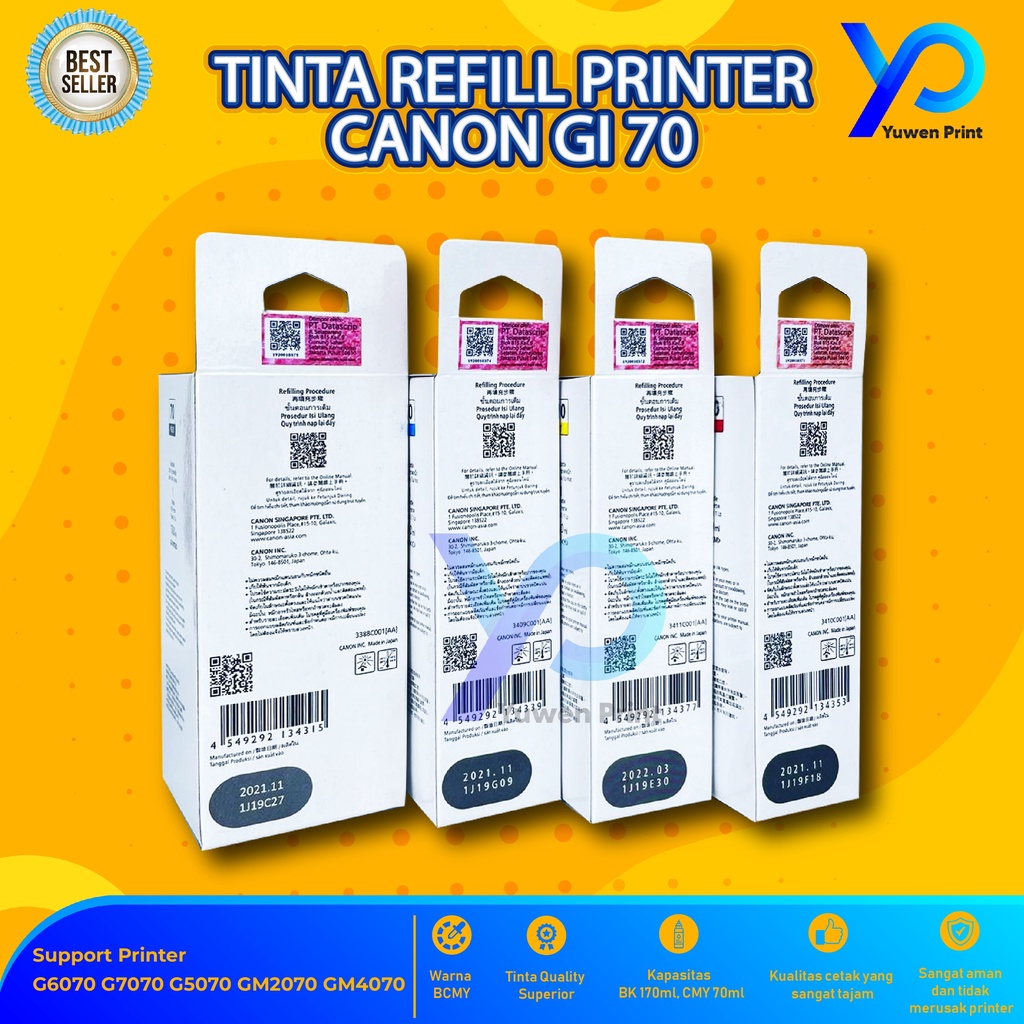 1 SET 4 PCS Tinta Canon Gi 70 For Printer G5070 G6070 GM2070 GM4070