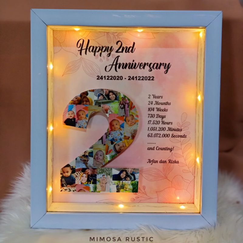 30*25 Lampu hias angka mozaik foto LED scrap box bingkai frame foto popup