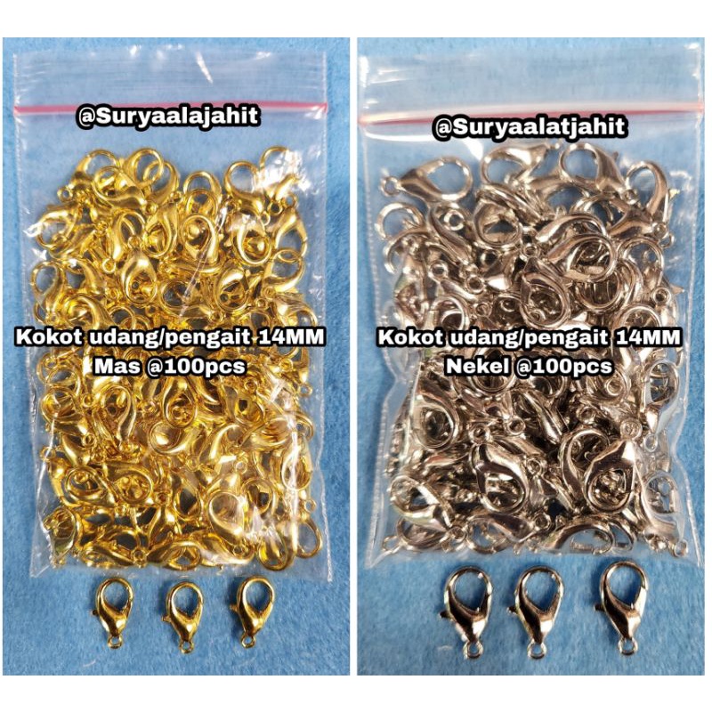 Kokot udang pengait 14MM mas/Nekel @100pcs rp.19.000/100pcs