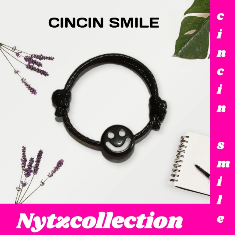 Cincin Smile Hitam Cincin Tali Korea Waterproof