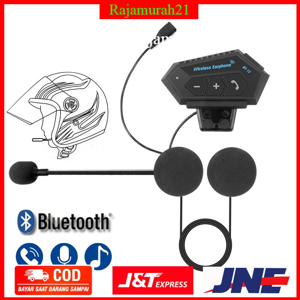 Vnetphone Intercom Headset Bluetooth Helm Motorcycle Wireless Anti Interference - BT-12 - Black - 7CTH3DBK