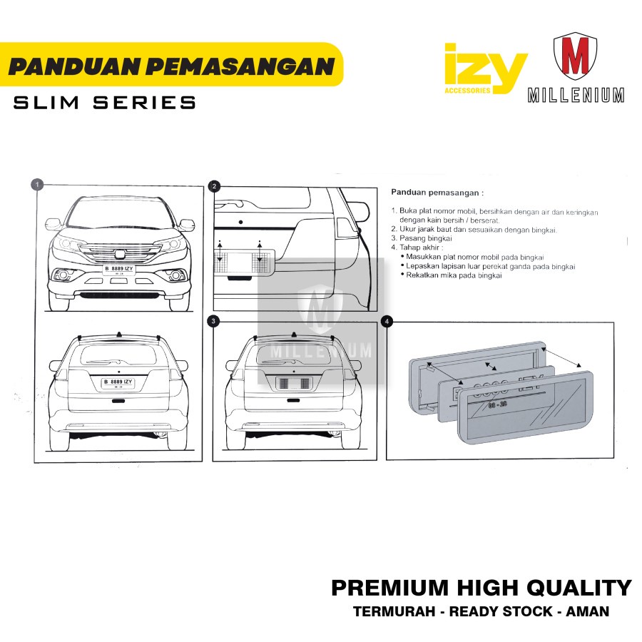 FRAME BRACKET DUDUKAN TATAKAN PLAT NOMOR 46CM IZY SLIM MIKA ACRYLIC UNIVERSAL