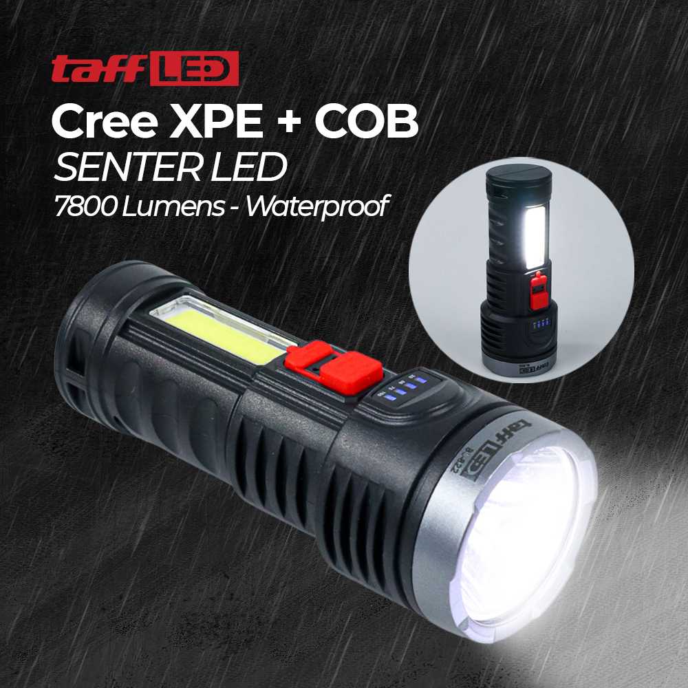 TaffLED Pocketman Senter LED Waterproof USB Recharge Cree XPE Jarak Jauh Dekat - Hitam