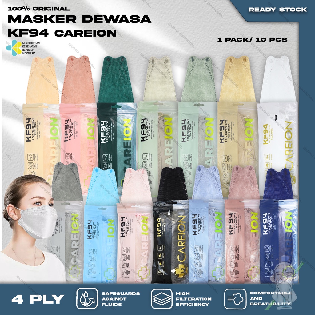 Jual MASKER KF94 CAREION 10PCS 4PLY KF 94 KOREA Putih Hitam Warna