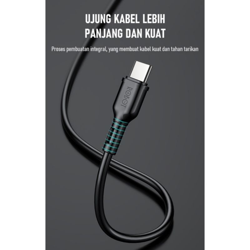 KABEL DATA TOPLES USB Type-C ROBOT RBM RBM100S RBC100S ISI 20pcs 2,4A Panjang 100CM