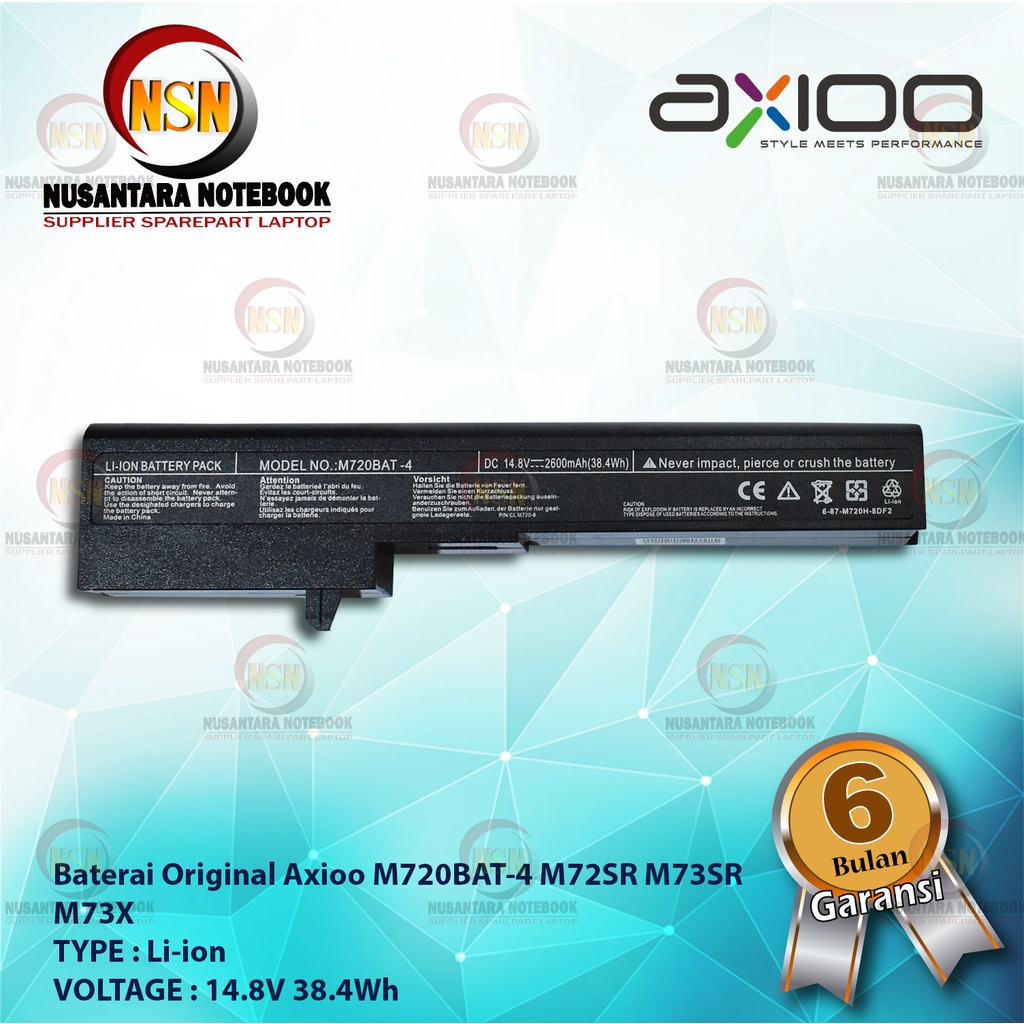 Baterai Original AXIOO M720BAT-4 M72SR M73SR M73X Black 14.8V 38.4Wh
