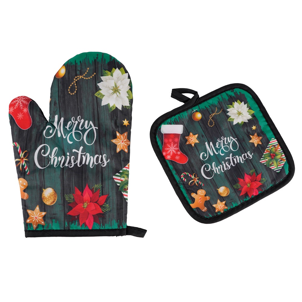 Sarung Tangan Oven Anti Panas Pelindung Tangan Motif Chrimas Natal Santa Snowman Dapur