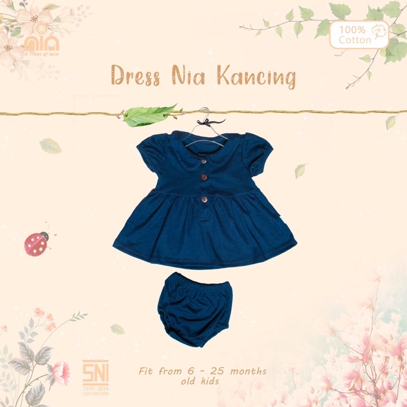 NIA Dress Bayi Dress Bayi Perempuan Polos Kancing 3-6 Bulan