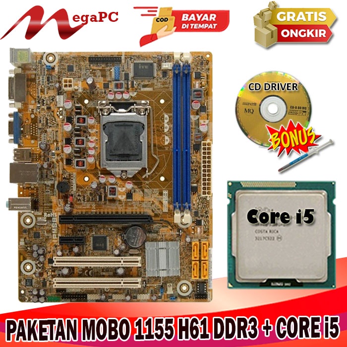 Mobo LGA 1155 H61 DDR3 + Processor Core i5 2320 Bonus Pasta suntik