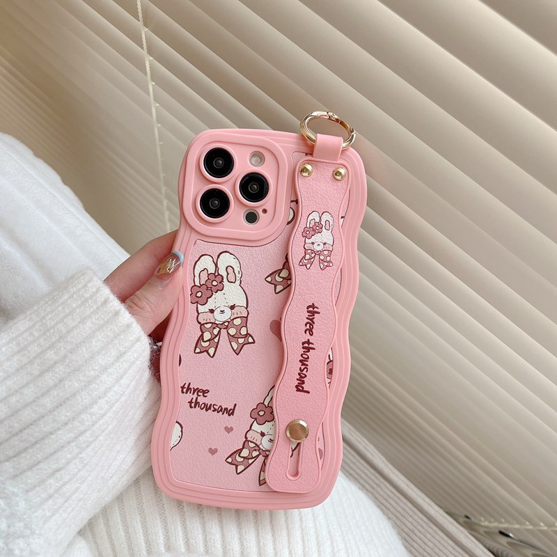 Wave Wrist strap Leather SoftCase OPPO A15S A35 A36 A76 A96 A7 A5S A12 A11K F9 F11 A53 A33 A9 A57 A5 A3S A31 A83 Reno 5 6 7Z 8 5G VIVO Y11 Y12i Y12S Y20S Y20i Y50 Y30i Y19 S1 V23 Pro Y21S Y21A Y21E Y21T Y33S Y33T Y93 Y91C Y15A Y15S Y19 Cute Bear Bunny