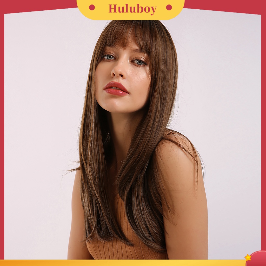 Wig Rambut Panjang Lurus Dengan Poni Untuk Wanita