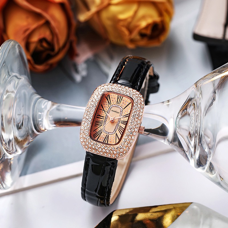 ✅COD [BBS] Jam Tangan Wanita Analog Strap Pu Dial Kotak Aksen Berlian Imitasi JT-38