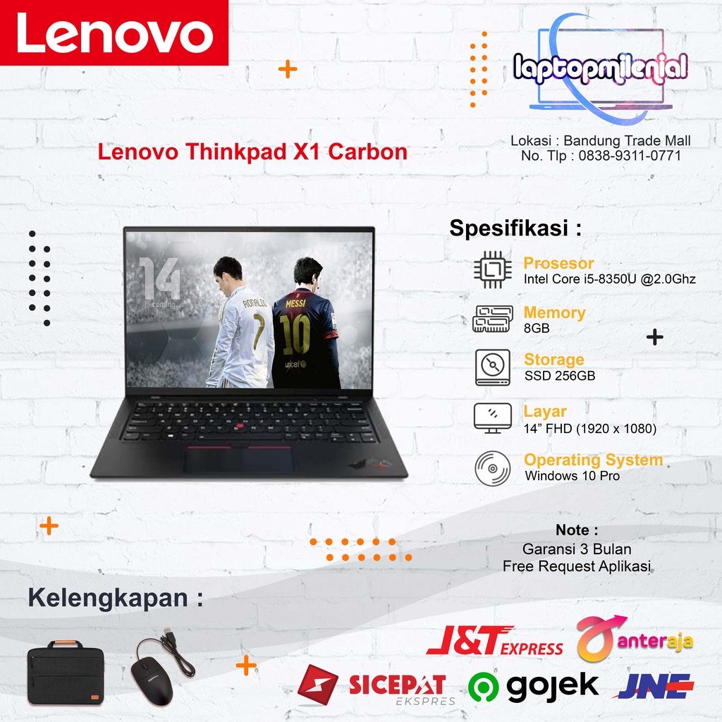 Lenovo Thinkpad Original X1 Carbon Intel Core i5-8350U RAM 8GB SSD 256GB 14&quot; FHD Win 10 Keyboard Backlight