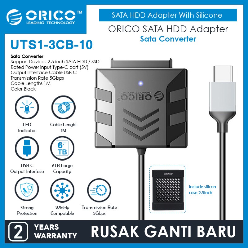 Type-c to sata 3.0 2.5&quot; ssd hdd 22 pin cable orico 1m 5Gbps with silicone case pd adapter uts1-3cb-10 - Kabel Usb-c to 2.5 inch sata3 7+15 pin 100cm