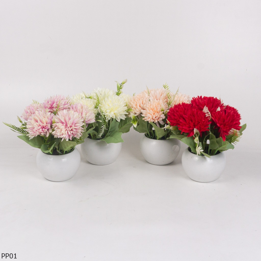 Bunga Pompom Artifisial Vas Bulat PP01