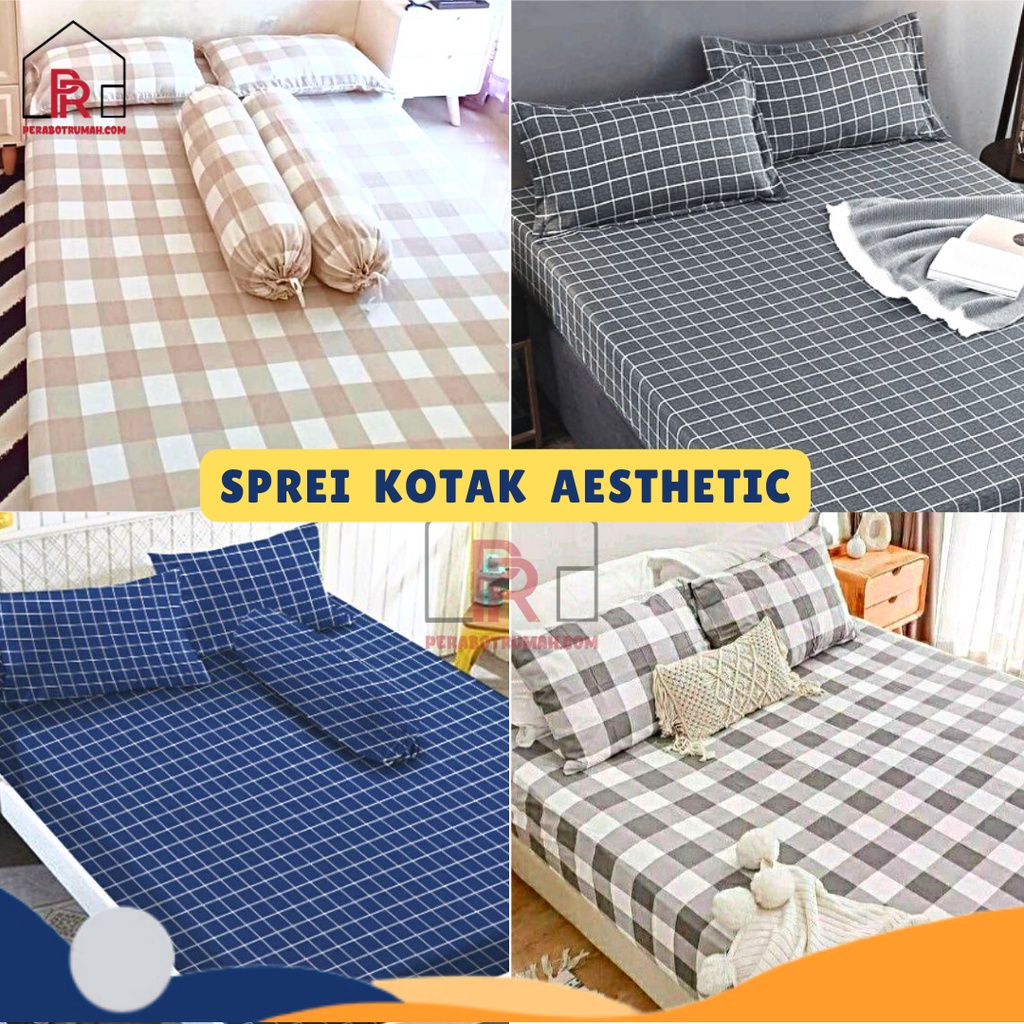 Sprei Motif Kotak Aesthetic Homemade Berkualitas / Seprei Korea Estetik / Sprai 100 120 160 180