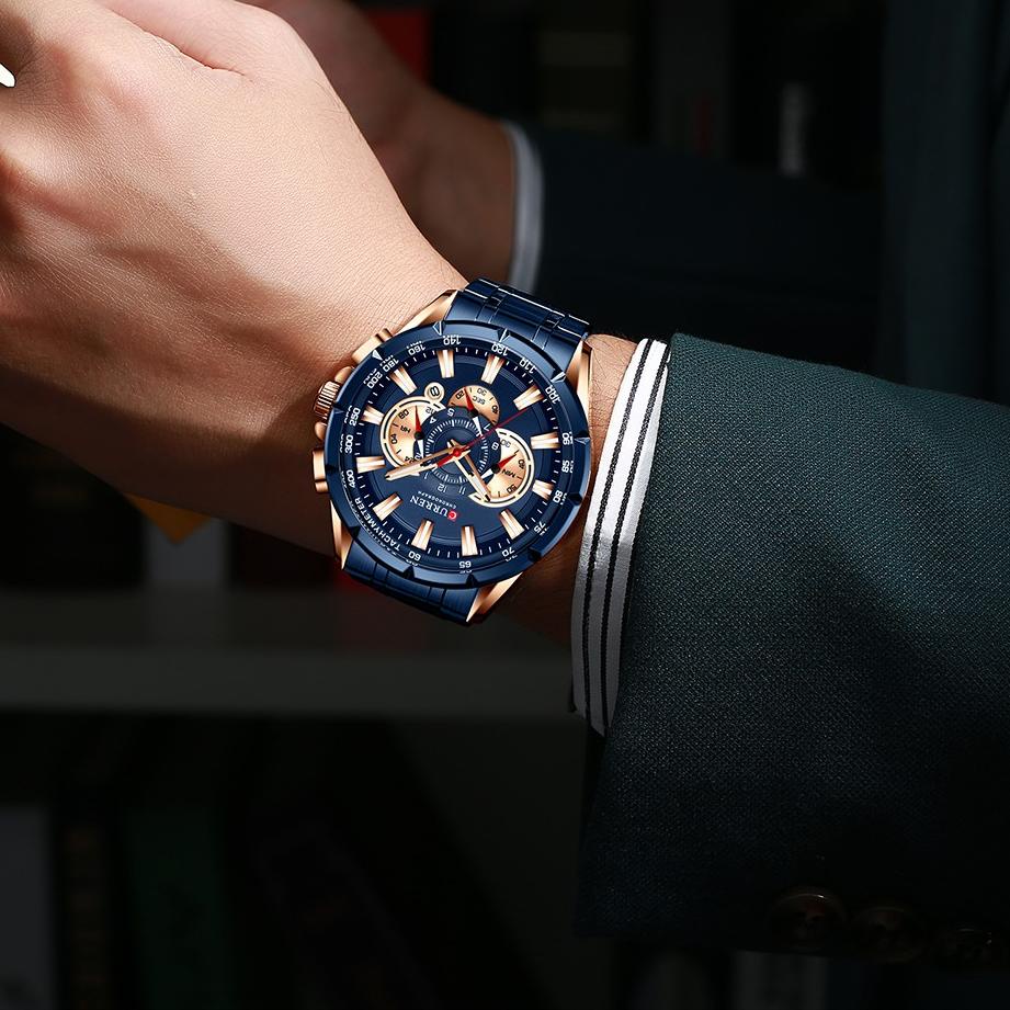 (D-1.O♥) CURREN 8363 Jam Tangan Pria Analog Stainless Steel Chronograph Aktif Luminous Hand CURRENOS