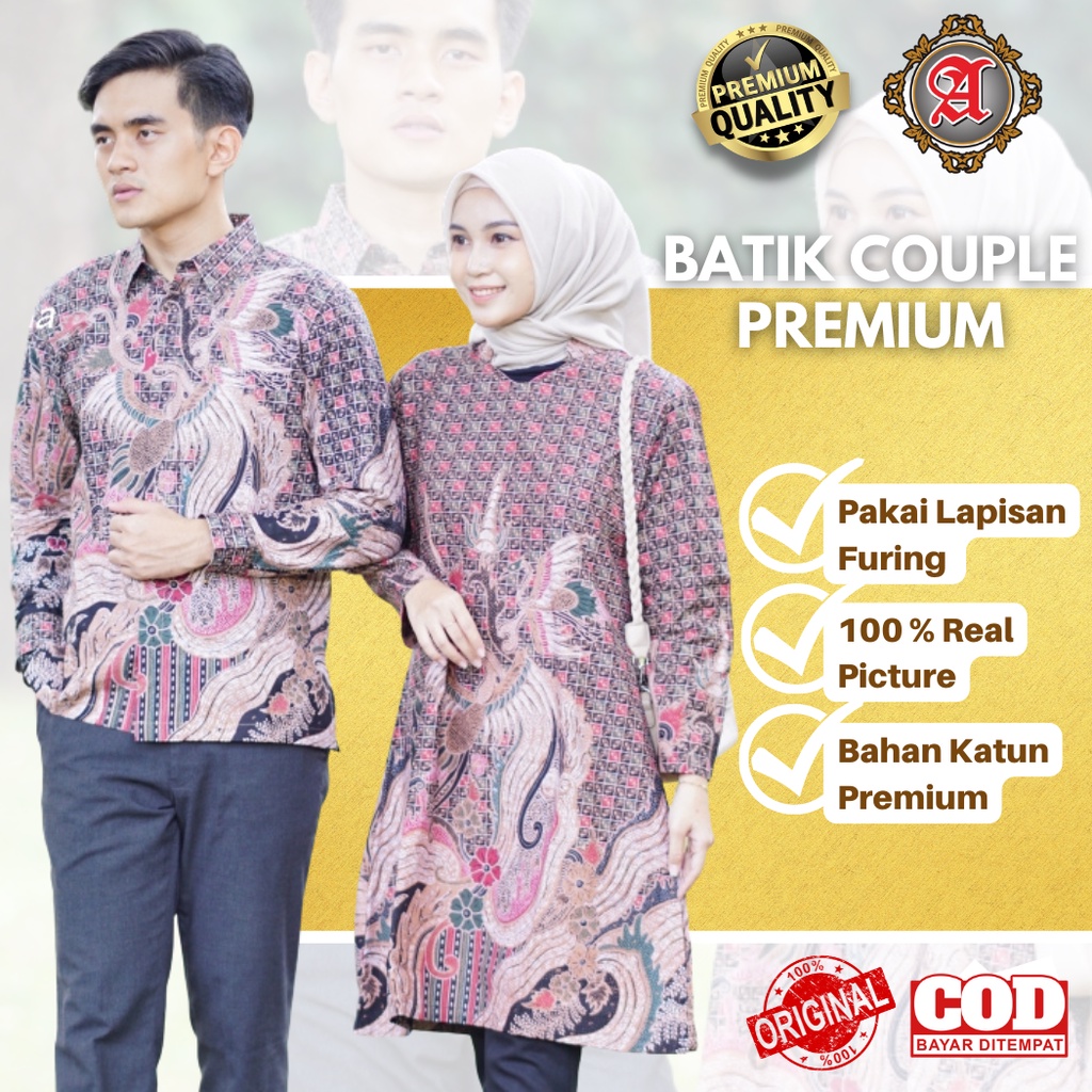 Batik Pria Wanita Couple Tunik Lengan Panjang Modern Premium Batik Solo Batik Aluna 062