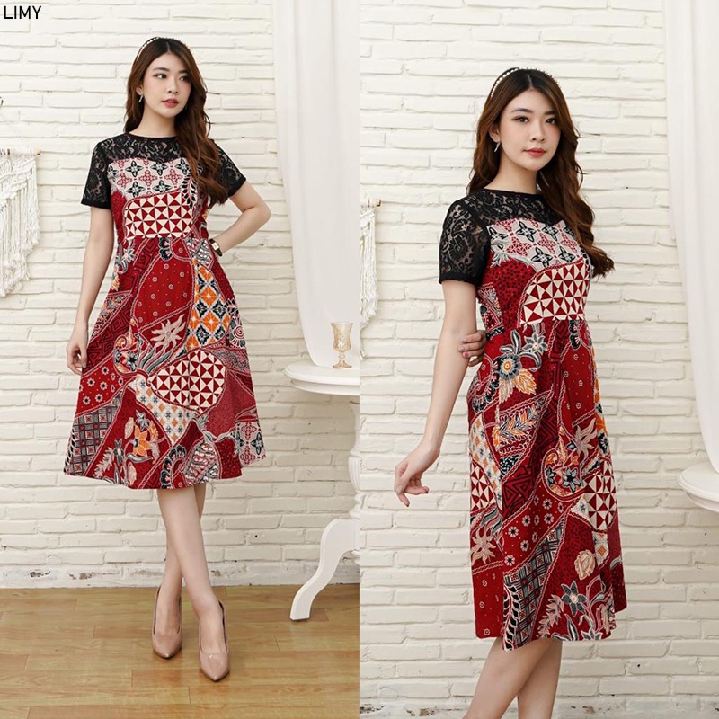 Evercloth Limy Dress Batik Wanita Brukat Dress Wanita Dress Aline