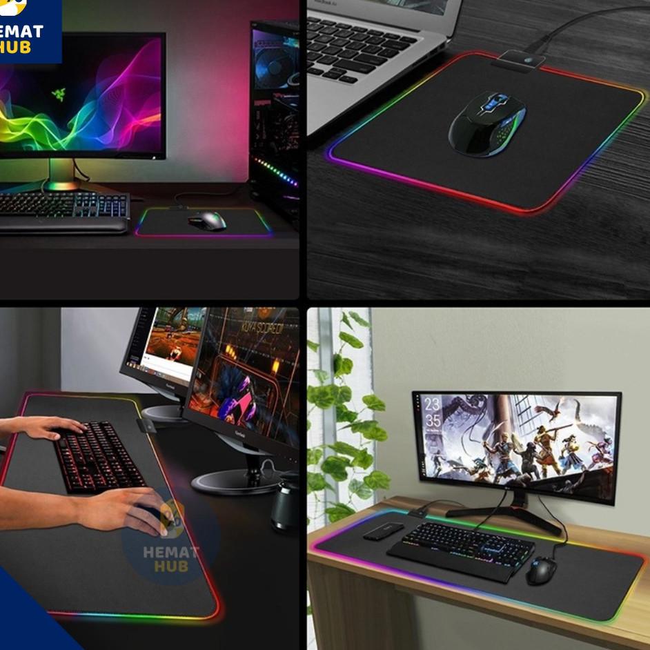 Lebih Kekinian Mouse Pad Gaming RGB XL LED Glowing High Precision Jumbo Mousepad Besar USB Cable HematHub