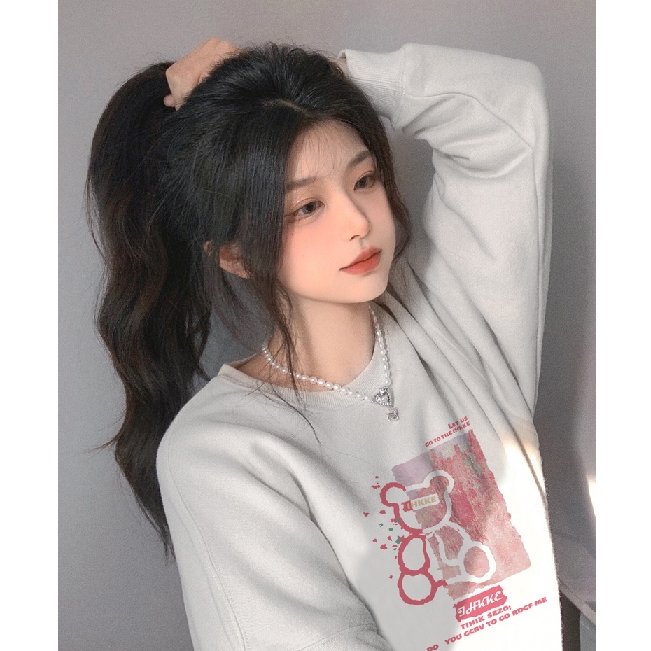 Sweater pink bear kaos oversize baju korean style wanita ootd A0155