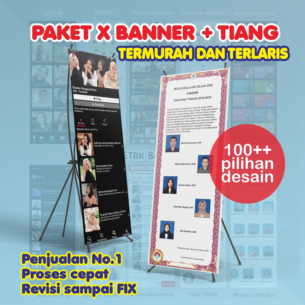 paket x banner + tiang spanduk banner wisuda, wedding, olshop aqiqah ulang tahun dll