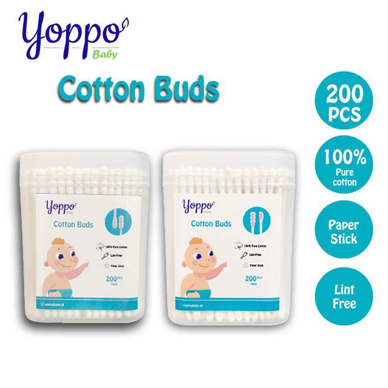 Yoppo Baby -  Cotton Bud baby 200 Pcs / Cotton Bud Sendok / Cotton Bud Spiral