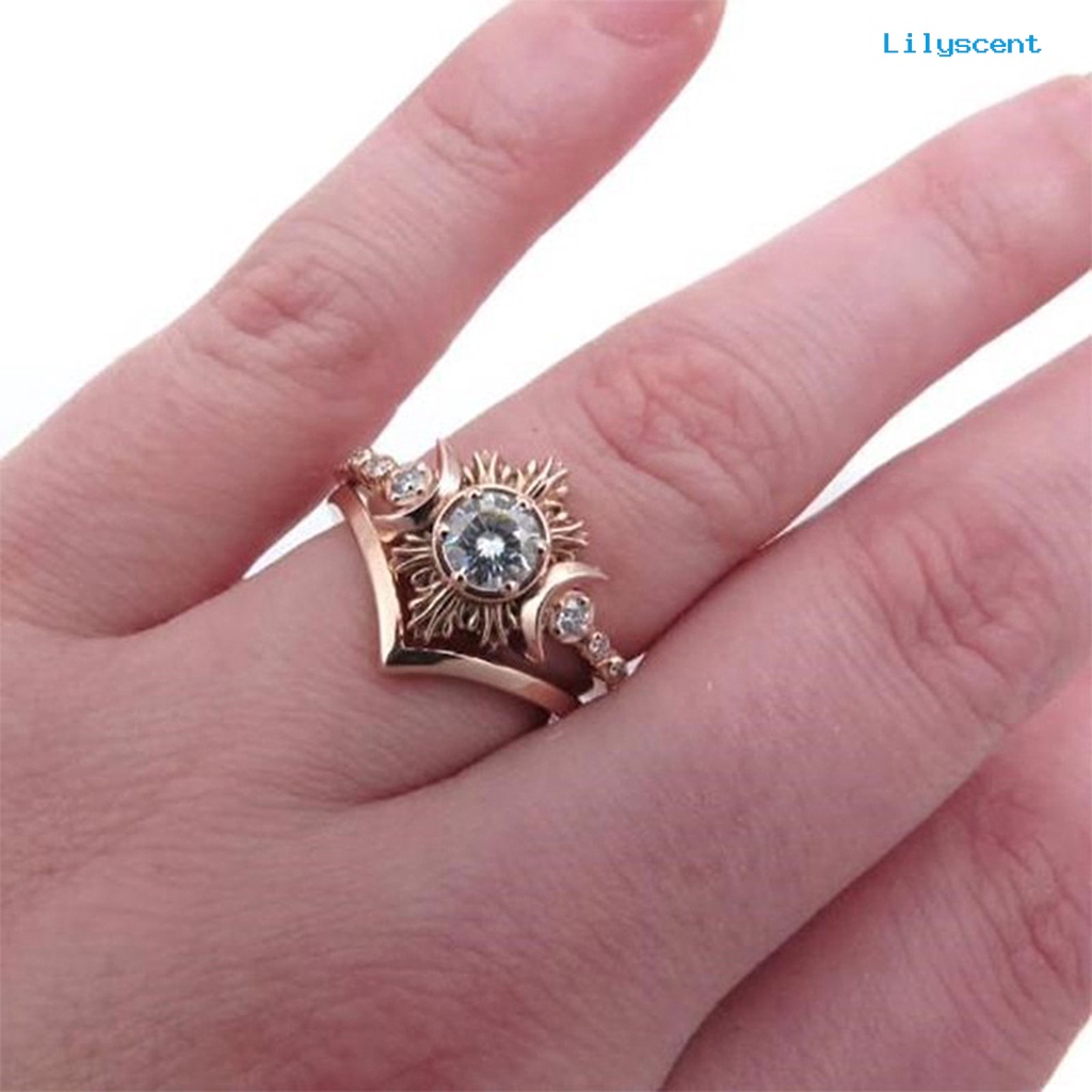 [LS]3Pcs Wanita Cincin Bulan Matahari Stackable Perhiasan Bohemian Tahan Lama Jari Cincin Untuk Pacaran