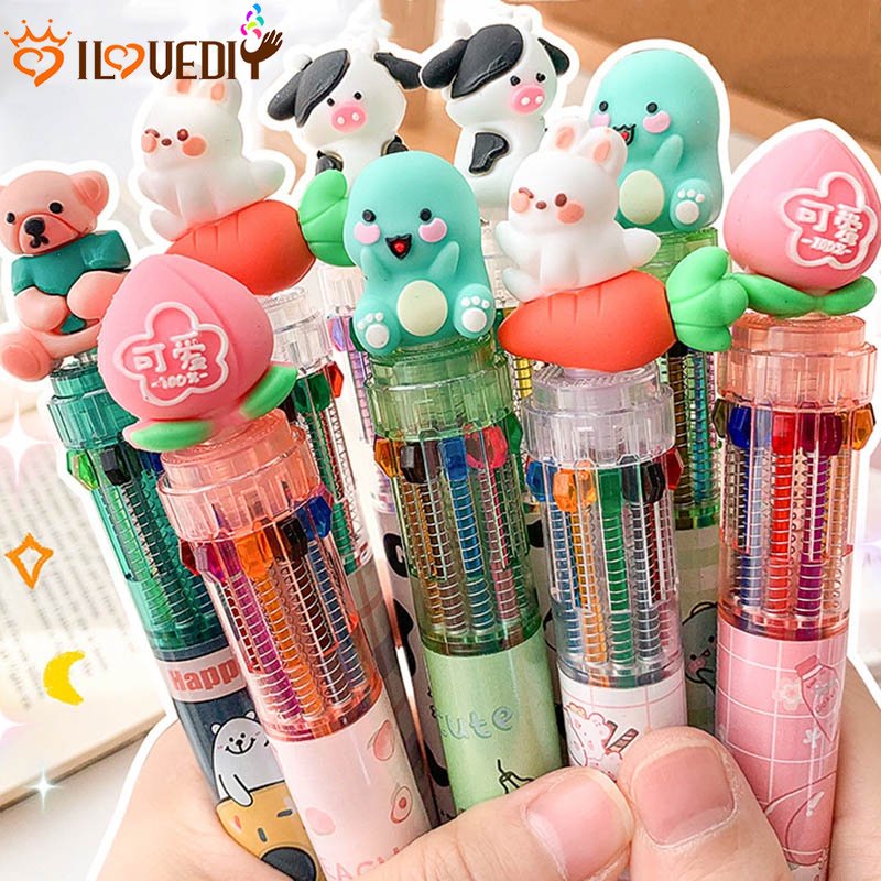 10warna Pulpen Warna-Warni Isi Ulang Pena Hadiah Siswa Acak 1 Pcs Lucu Hewan Kartun Bolpoin Sekolah Kantor Supply Alat Tulis Kantor Stationary Siswa Pulpen