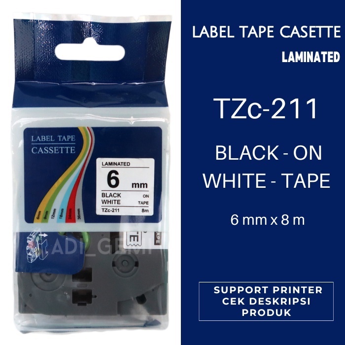 

Compatible Label Tape Brother TZc-211 - Black On White 6mm