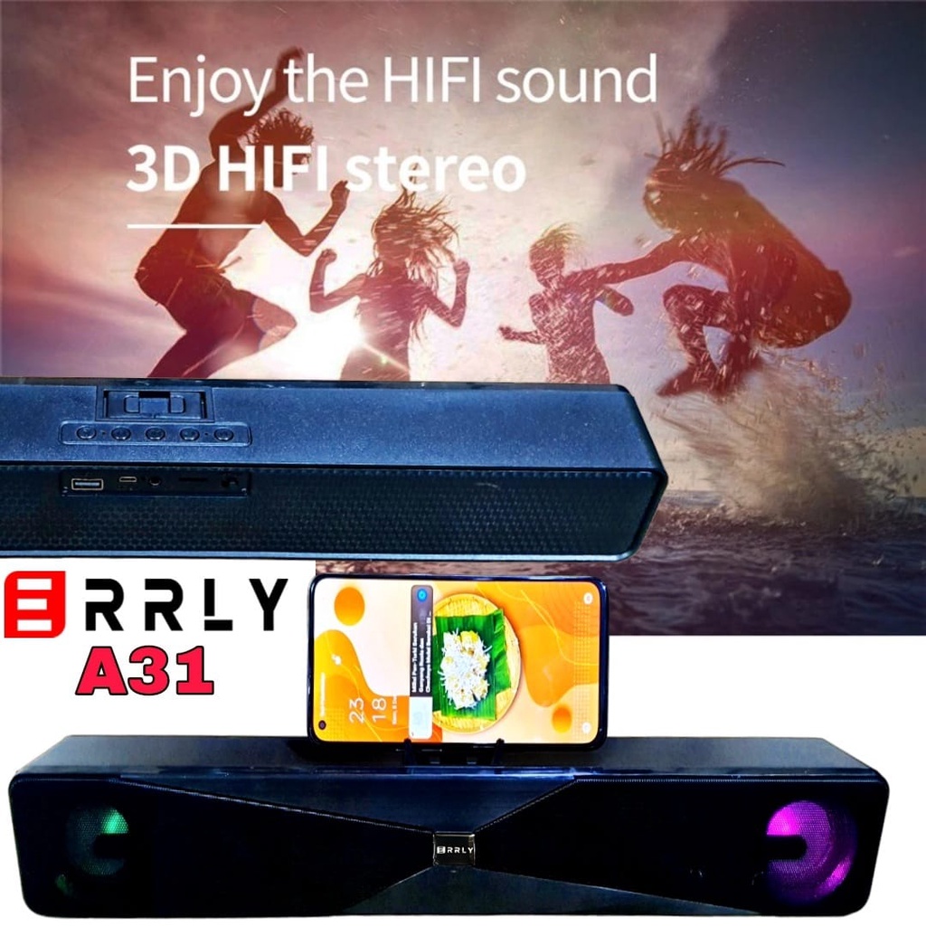 ERRLY E31 Speaker Bluetooth LED SOUNDBAR Portable Wireless Stereo Bass TWS 2 in 1 Enjoy the Music Long Lasting