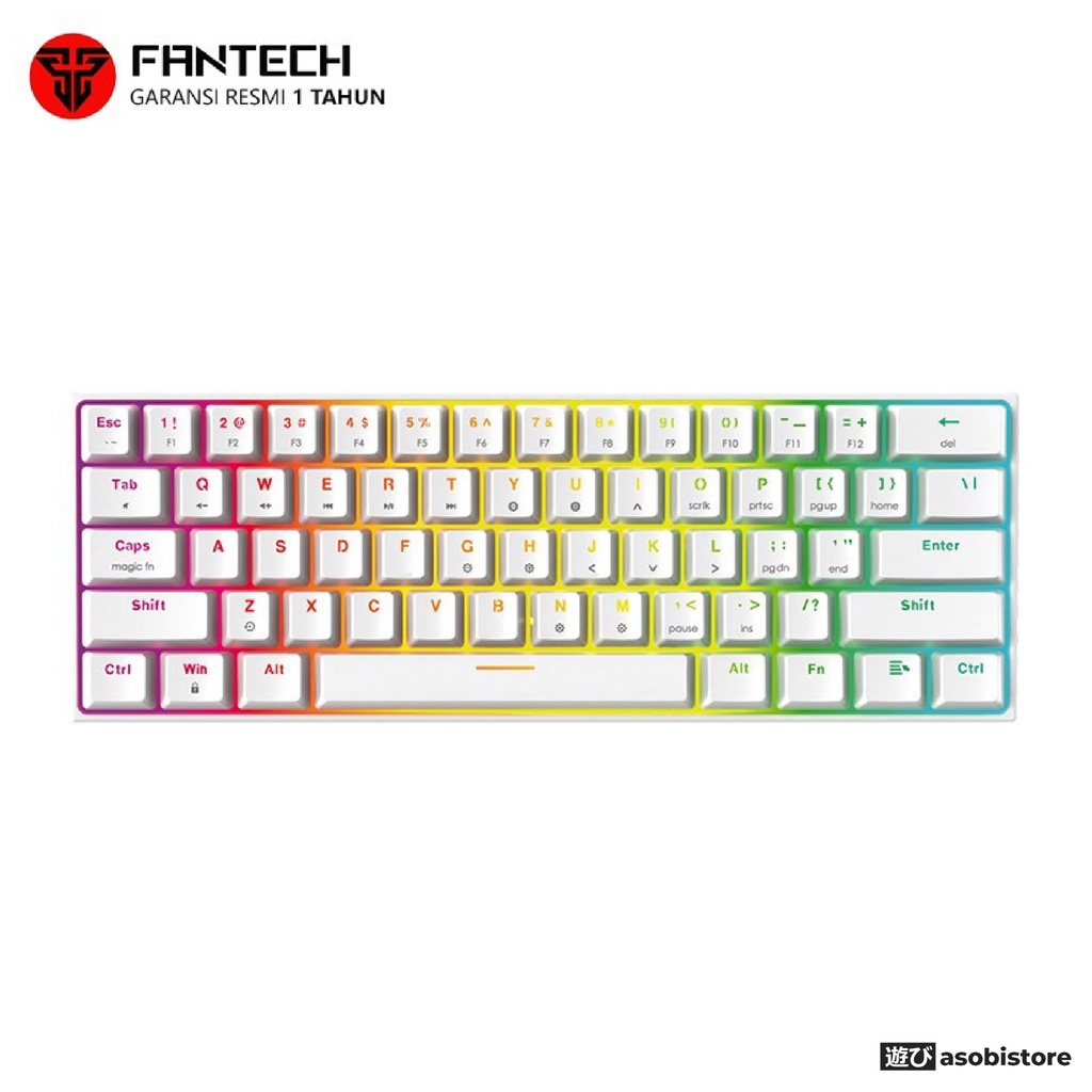 KEYBOARD FANTECH MAXFIT61 WHITE (red & blue switch ) - Merah