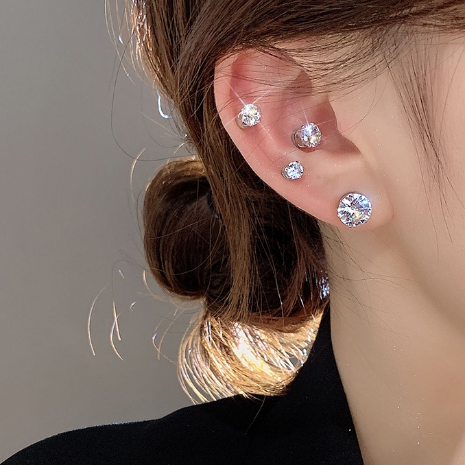 Anting Klip Magnetik Kristal Elegan Untuk Wanita Zirkon Earring Aksesoris Perhiasan