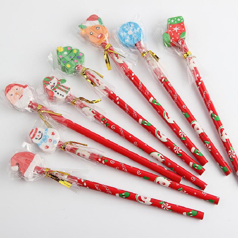 20pcs Kartun Natal Pensil Karet Kombinasi Tulisan Dan Lukisan Anak Pencil Christmas Gift