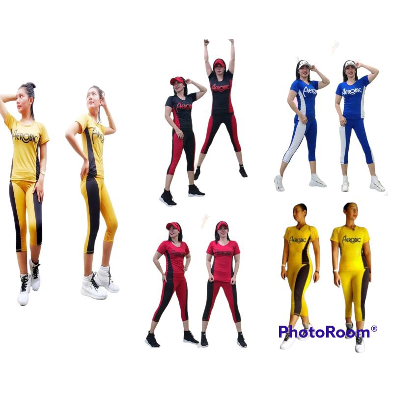 Set Kaos Olahraga Lengan Pendek Aerobic | Pakaian Senam Wanita Aerobic