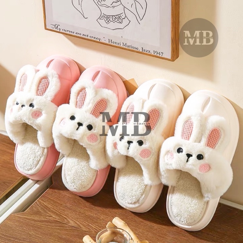 SANDAL JELLY RUMAH WANITA DEWASA IMPORT SLIP-ON HOME KELINCI SMOOTH SLIPPER BUNNY