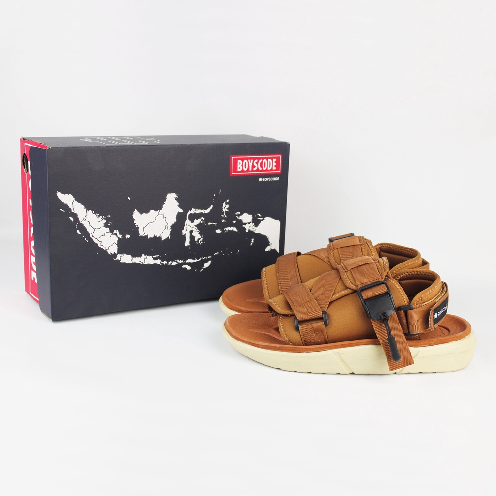 BOYSCODE Sendal Gunung Outdoor Distro Pria Wanita NERO Coklat Brown / Sendal Slide Pria / Sendal Santai