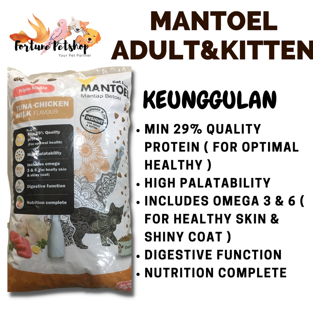 MANTOEL 1Kg MAKANAN KUCING  DEWASA & KITTEN  Repack
