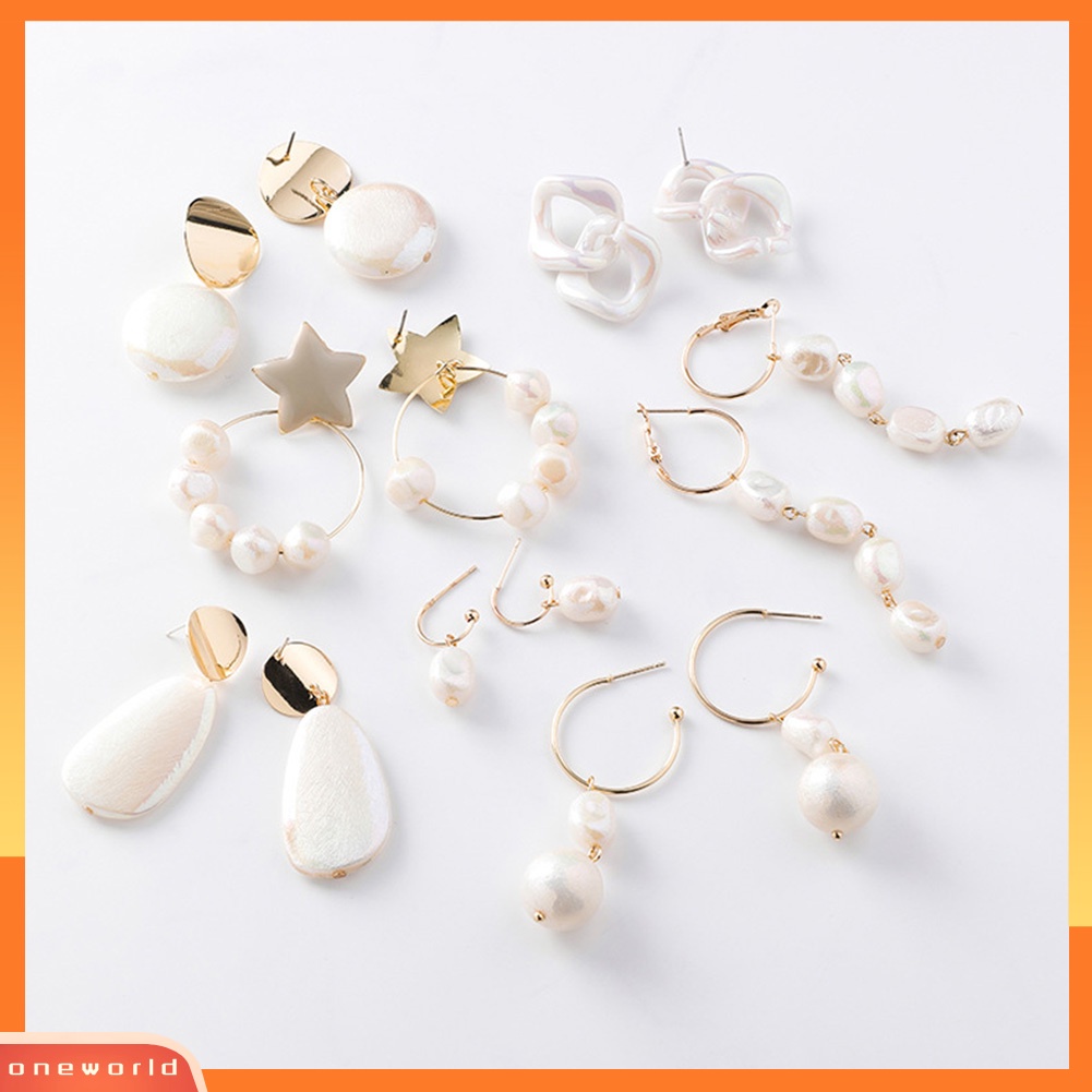 [WONE] Vintage Wanita Faux Pearl Shell Geometris Menjuntai Drop Anting Pesta Perhiasan Hadiah