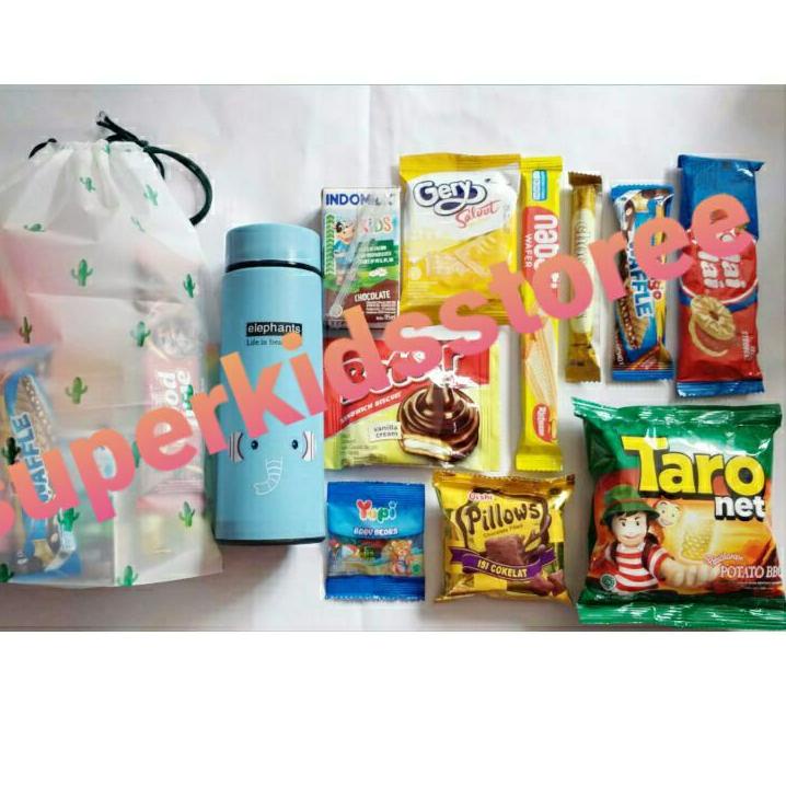 

8.8 FLASH SALE PAKET SNACK ULANG TAHUN ANAK BOTOL MINUM GOODIE BAG ULTAH ANAK / SNACK HADIAH / PAKET SANTUNAN PAKE TAS