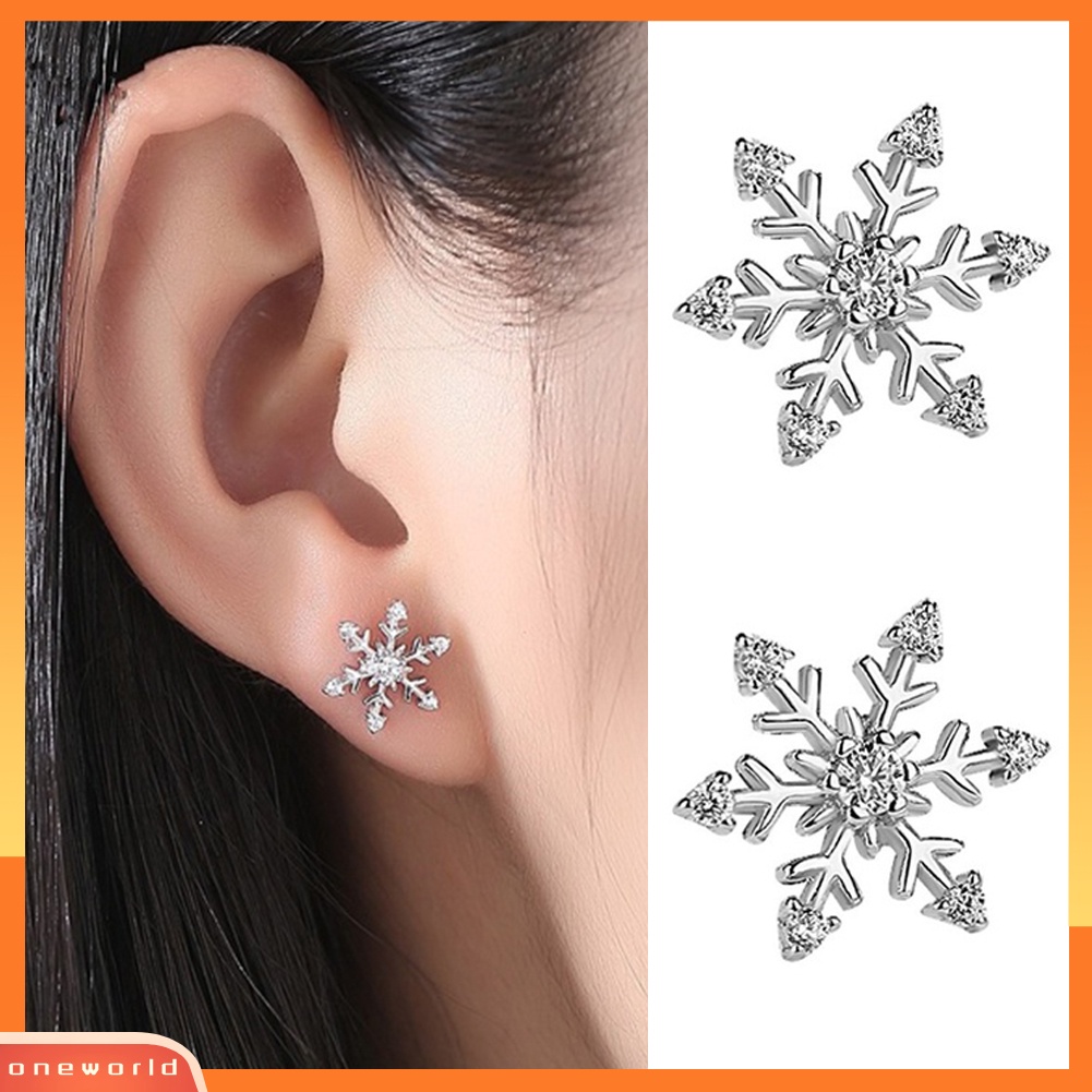 [WONE] Wanita Elegan Berlian Imitasi Bertatahkan Snowflake Ear Stud Earrings Perhiasan Hadiah Xmas