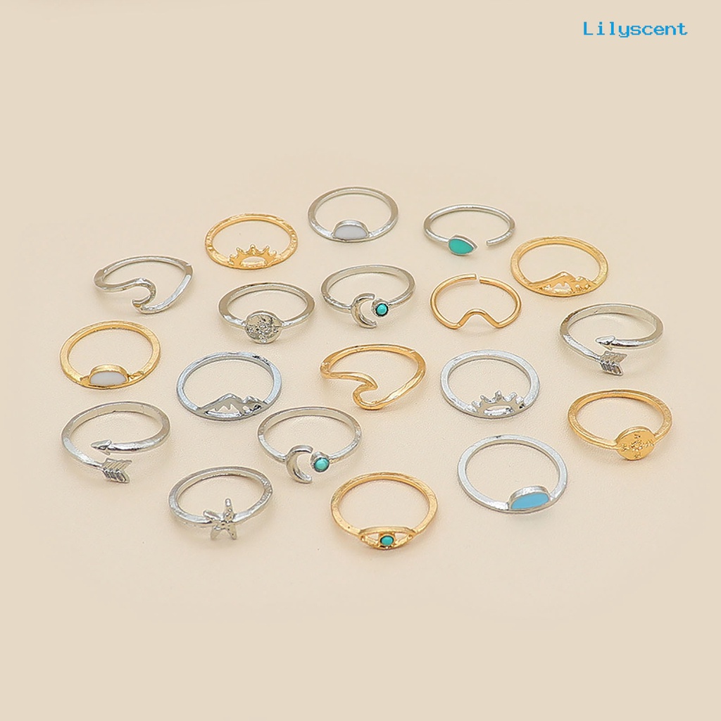 [LS]19Pcs Gelombang Pembukaan Adjustable Boho Cincin Boho Gaya Etnik Turquoise Finger Rings Perhiasan Aksesori