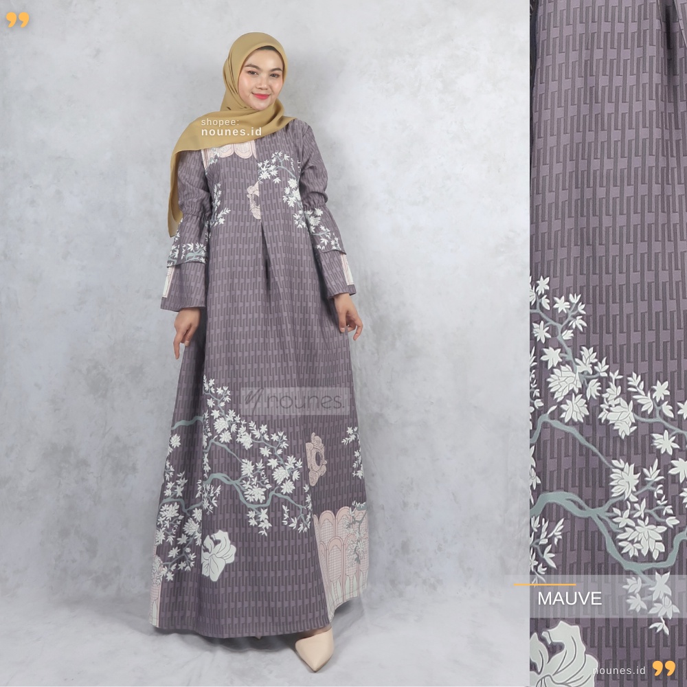 Nounes Khaira Dress Gamis Wanita Matt Maxmara Lux Motif Bunga Busui Friendly size L LD 104